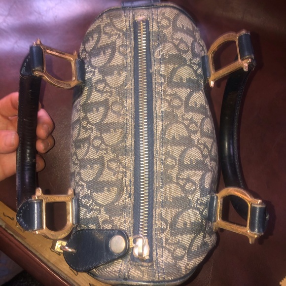 Christian Dior] Blue Logo Denim Leather Boston bag with lock + key - Picture 6 of 16